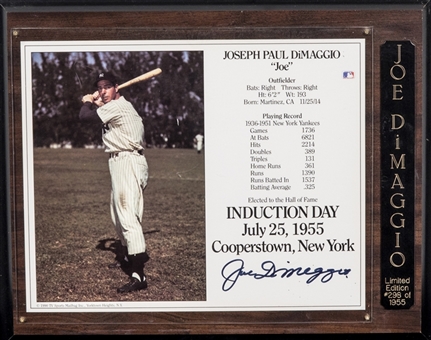 Joe DiMaggio Signed Commemorative Plaque (LE 298/1955) (JSA)